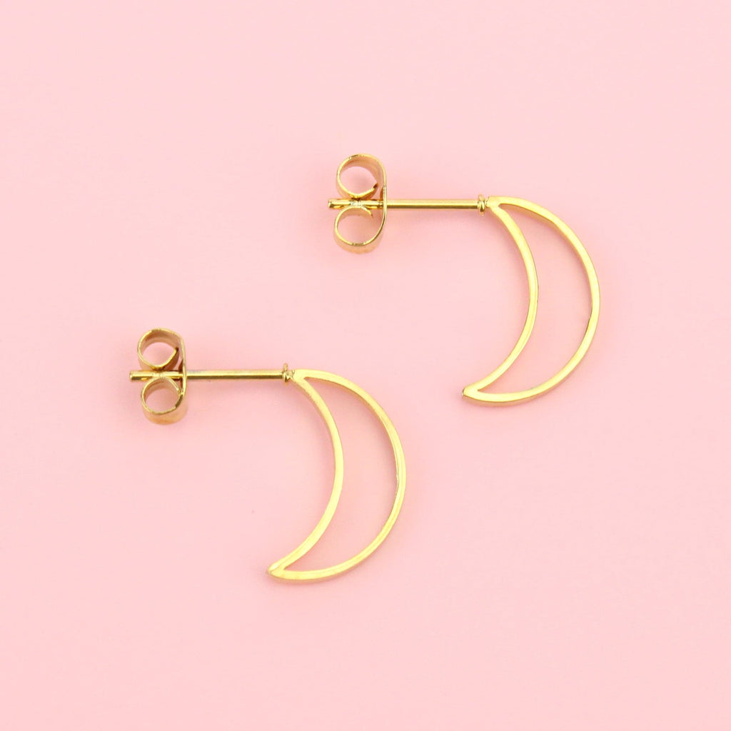 Gold plated stainless steel cut out crescent studs