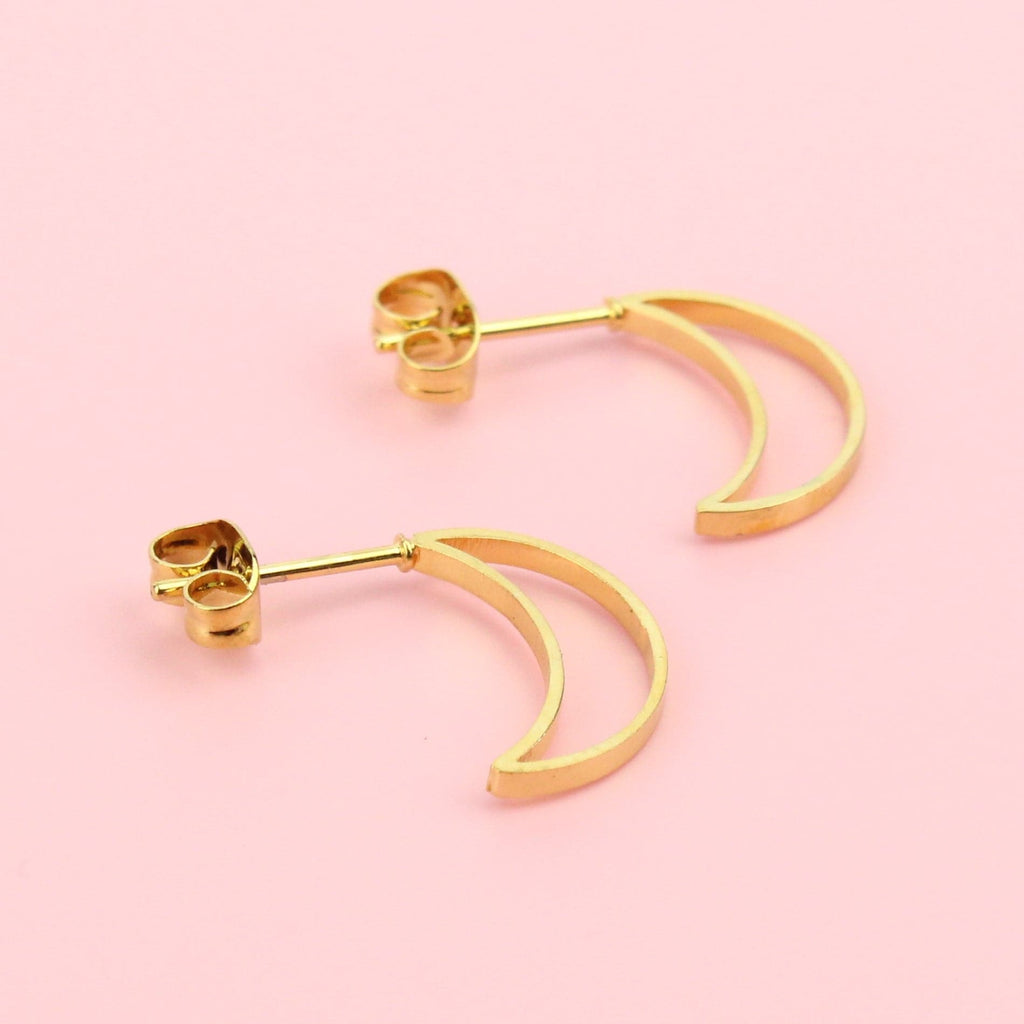 Gold plated stainless steel cut out crescent studs