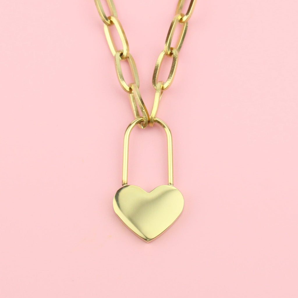 Heart Locked Necklace (Gold Plated) - Sour Cherry