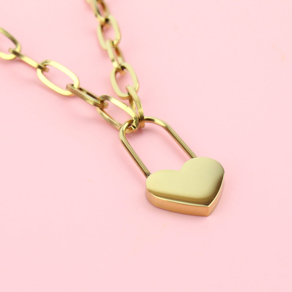 Heart Locked Necklace (Gold Plated) - Sour Cherry