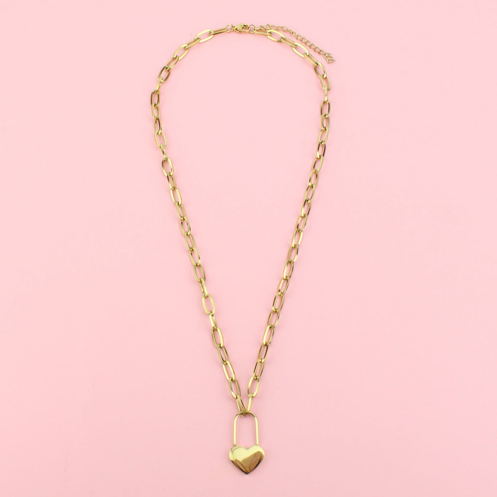 Heart Locked Necklace (Gold Plated) - Sour Cherry