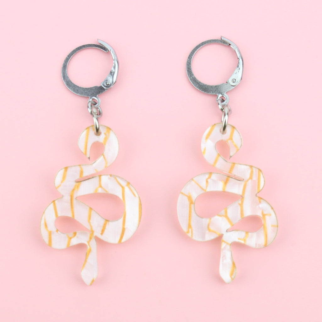 Small White Snake Earrings - Sour Cherry
