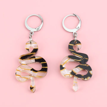 Small Black & White Snake Earrings - Sour Cherry