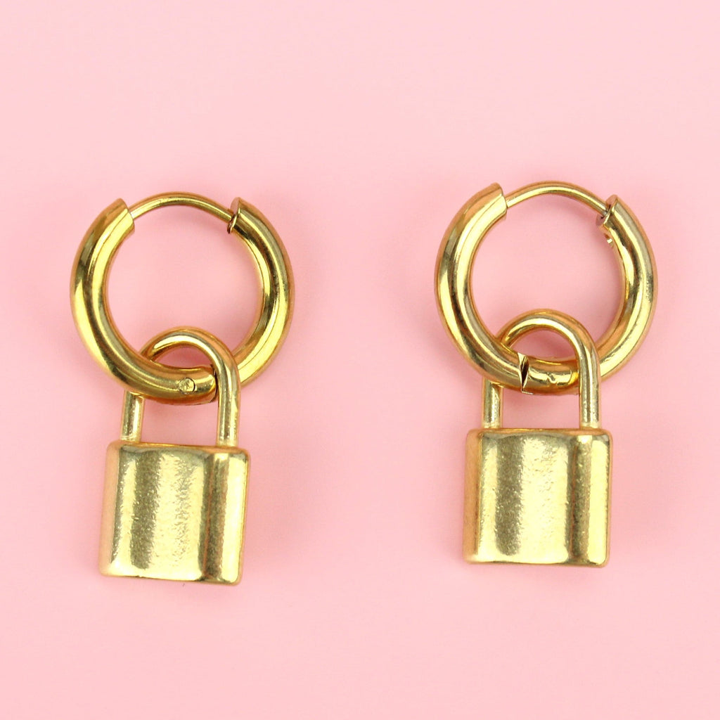 Small Padlock Hoop Earrings (Gold Plated) - Sour Cherry