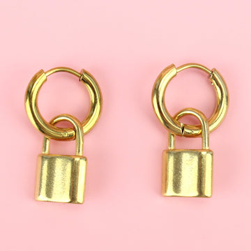 Small Padlock Hoop Earrings (Gold Plated) - Sour Cherry