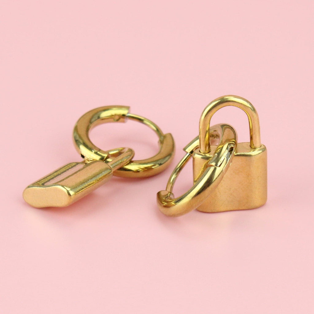 Small Padlock Hoop Earrings (Gold Plated) - Sour Cherry