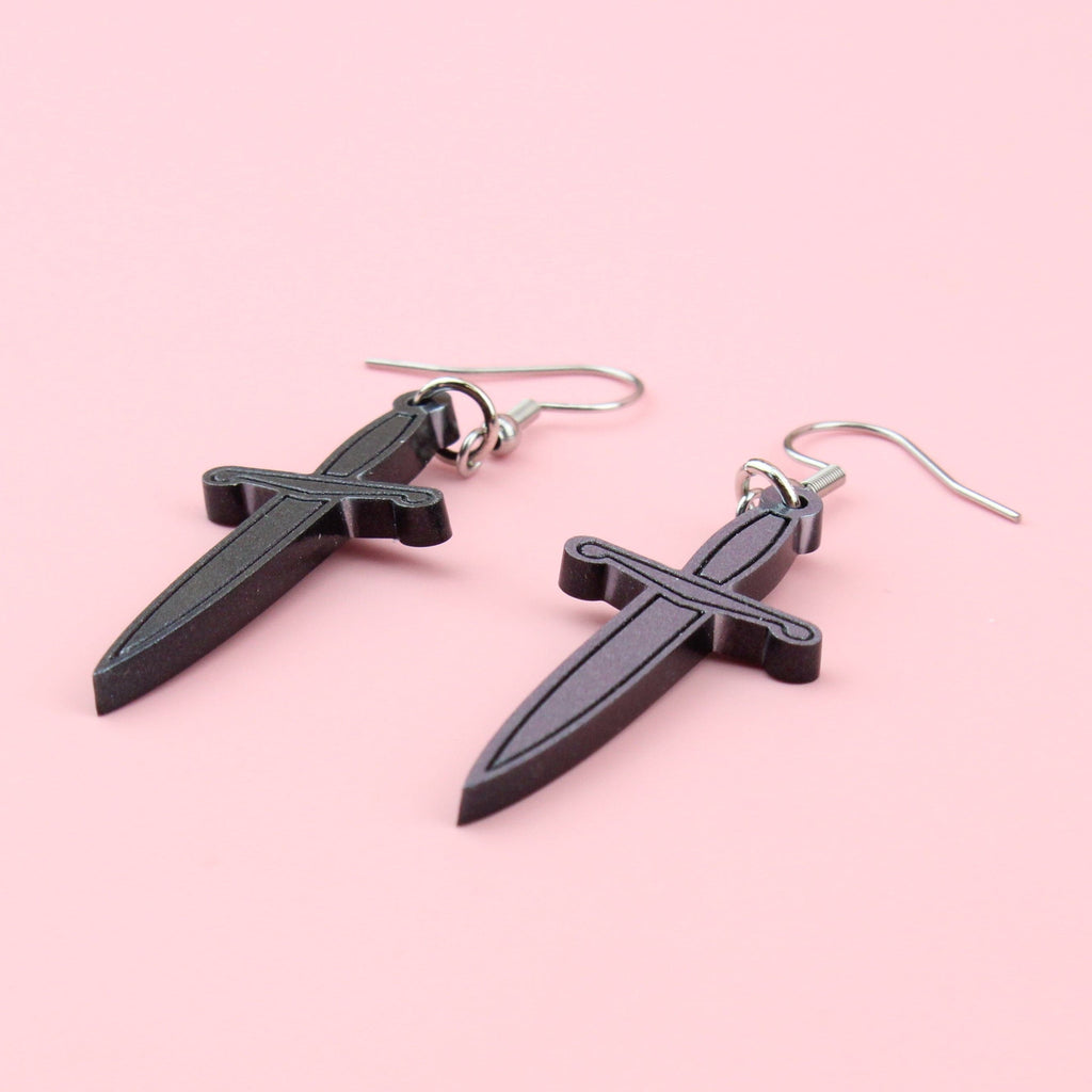 Silver Perspex dagger earring charm on Stainless Steel ear wires