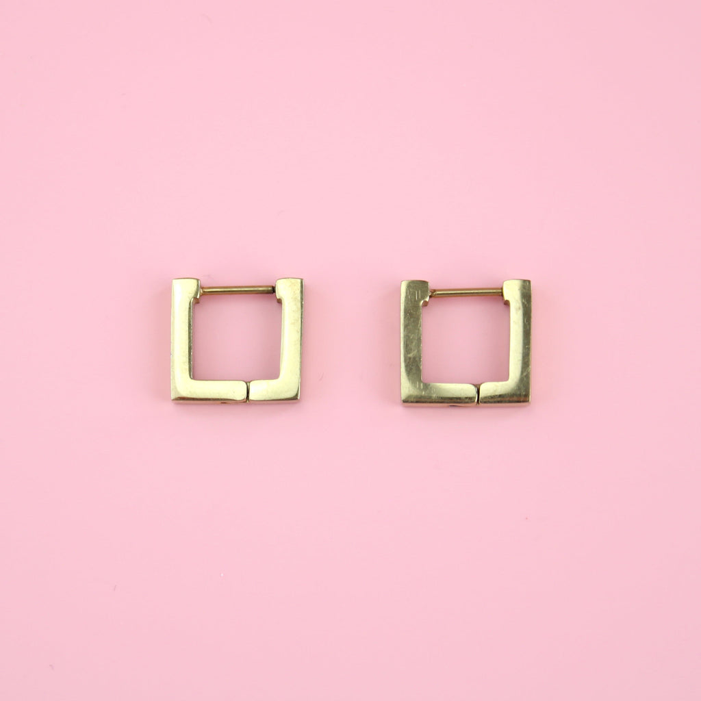 Square Huggie Earrings (Gold Plated) - Sour Cherry