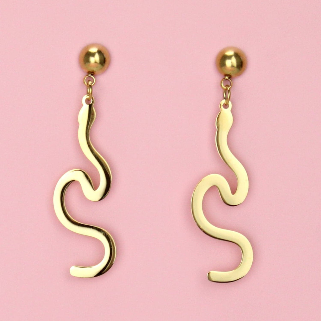 Gold plated stainless steel snake charms on studs