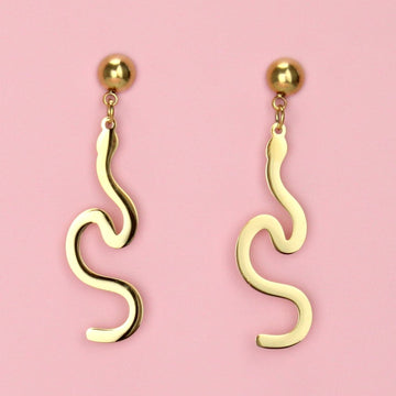 Gold plated stainless steel snake charms on studs