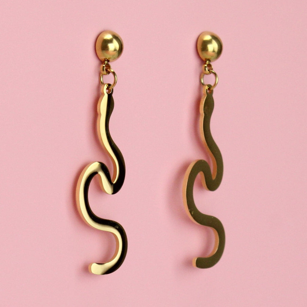 Gold plated stainless steel snake charms on studs