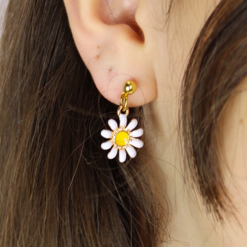 Ear wearing Enamel Daisy Drop Earrings