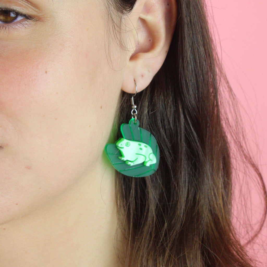 Model wearing Frog Earrings 