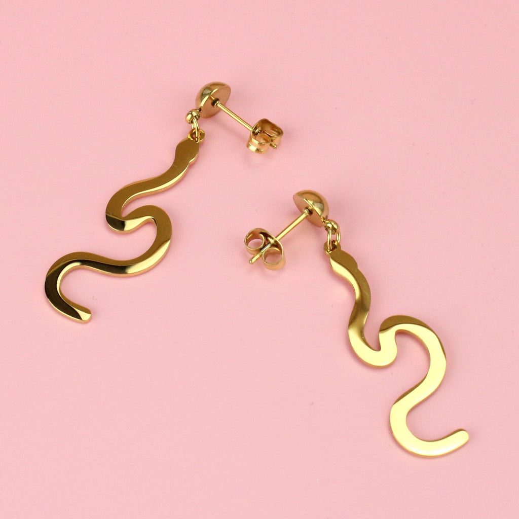 Gold plated stainless steel snake charms on studs