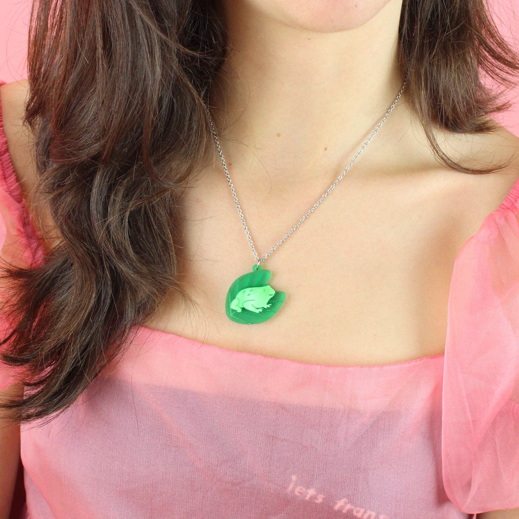 Model wearing Frog Necklace