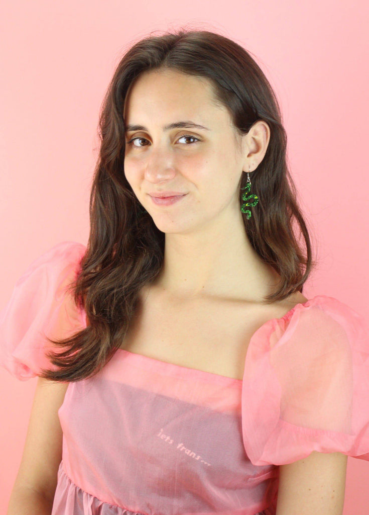 Green Glitter Medusa Snake Earrings - Sour Cherry