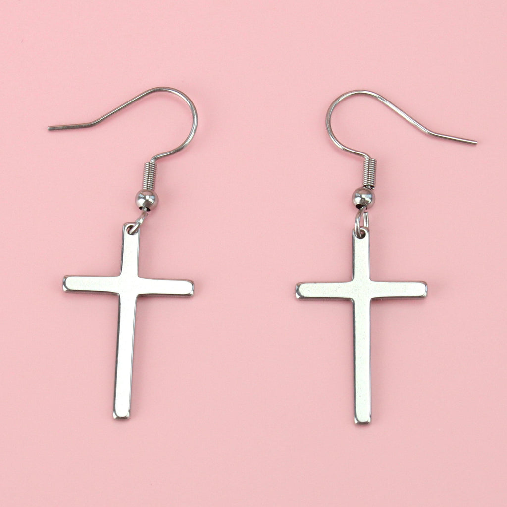 Cross charms on stainless steel earwires