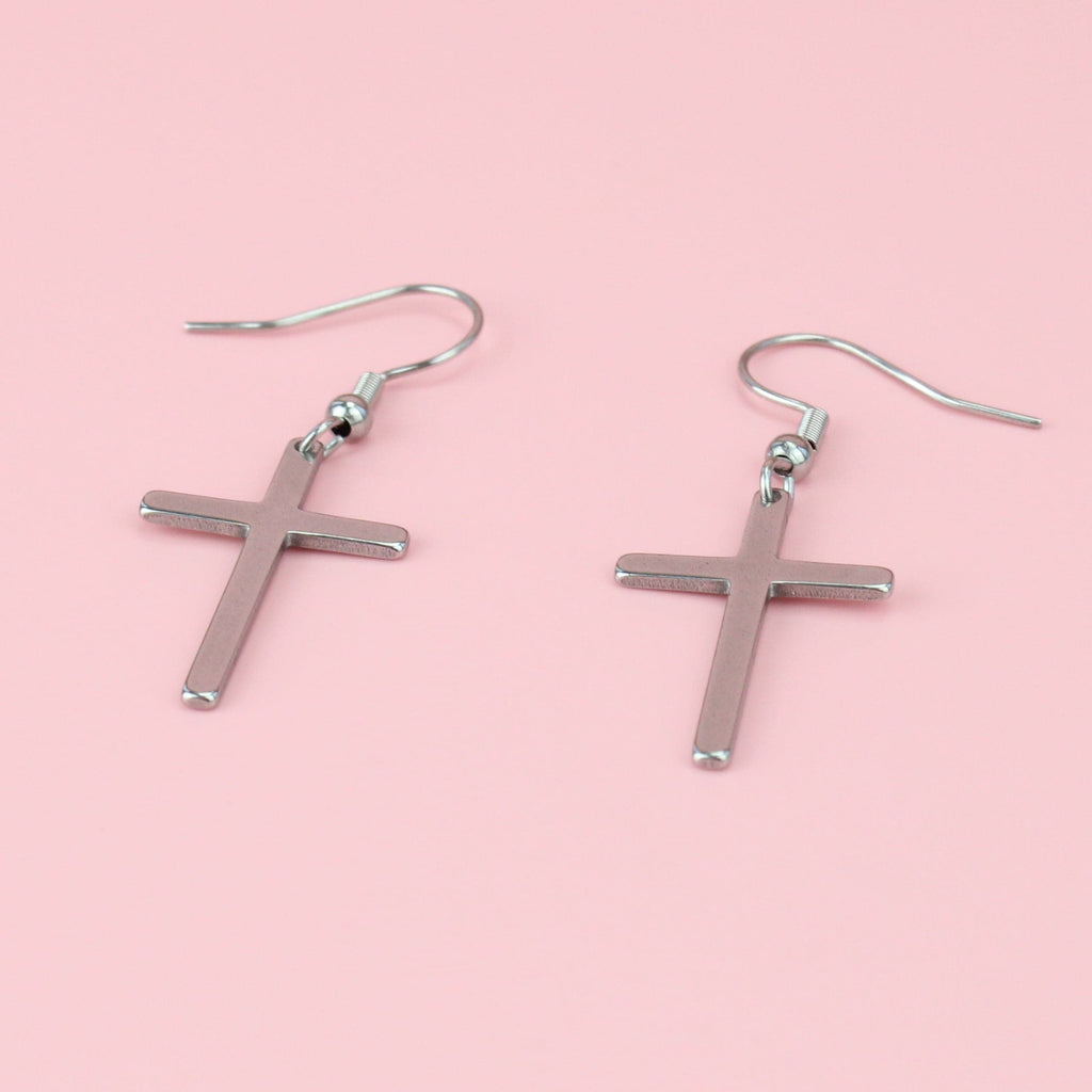Cross charms on stainless steel earwires