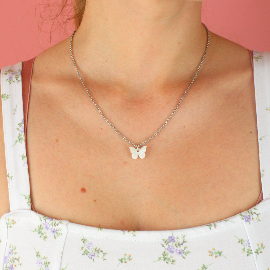 You're My Butterfly, Sugar Baby Necklace (White Marble) - Sour Cherry