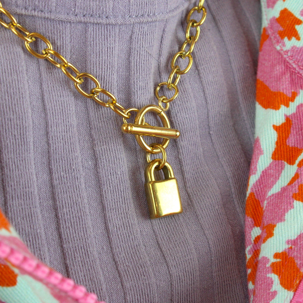Padlock Chain Necklace (Gold Plated) - Sour Cherry