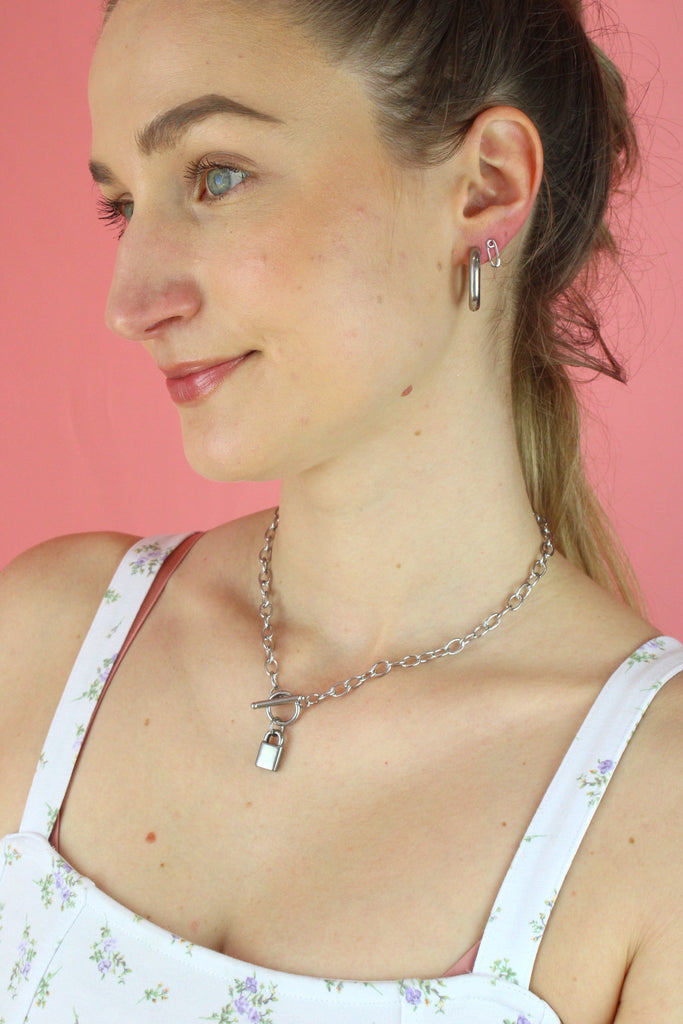 Model wearing Padlock Chain Necklace
