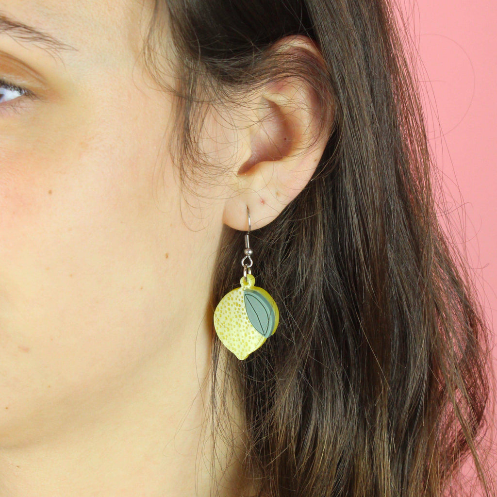 Model wearing When Life Gives You Lemons Earrings