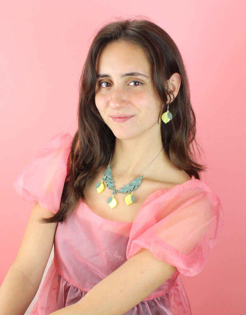 Model wearing When Life Gives You Lemons necklace