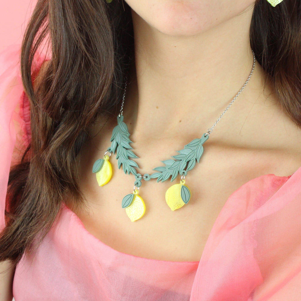 Model wearing When Life Gives You Lemons necklace