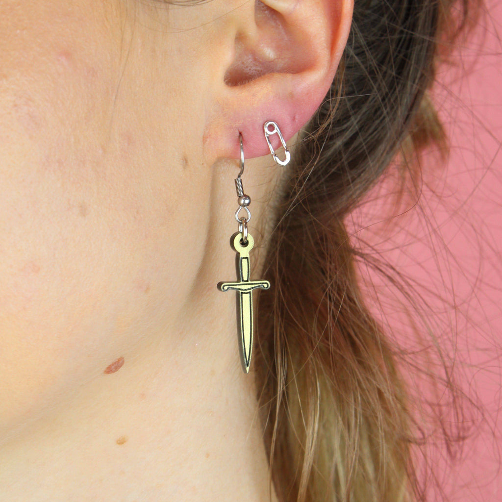 Gold Dagger Earrings - Sour Cherry