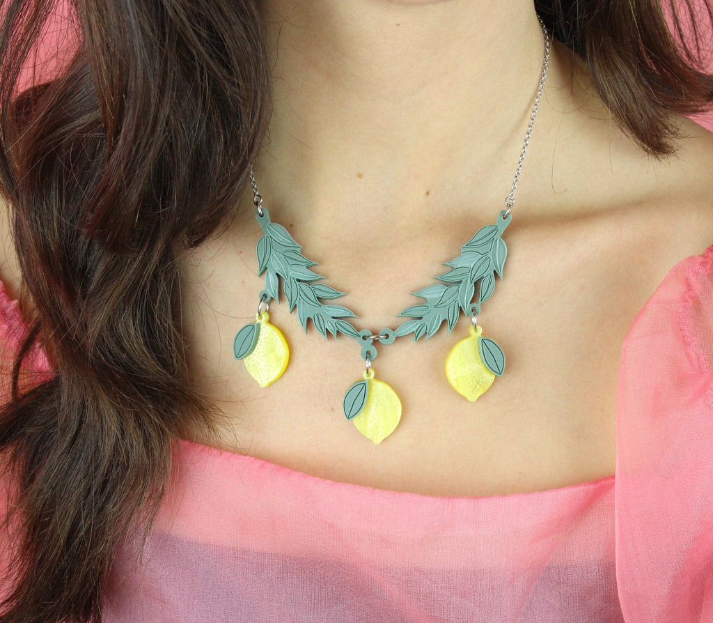 Model wearing When Life Gives You Lemons necklace