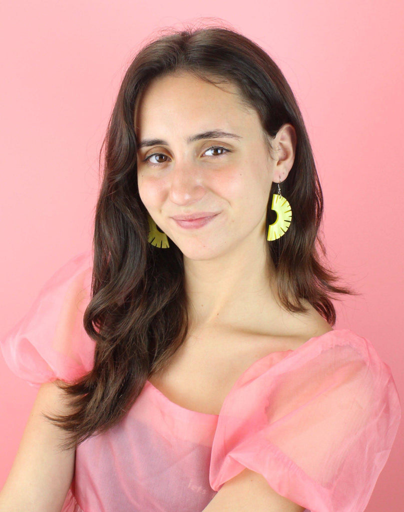 Model wearing the Halved Pineapple RIng Earrings