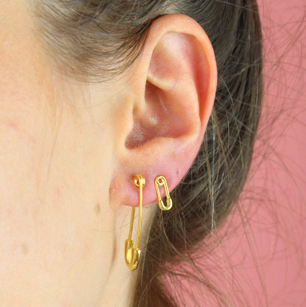 Safety Pin Earrings (Sterling Silver - Gold Plated) - Sour Cherry