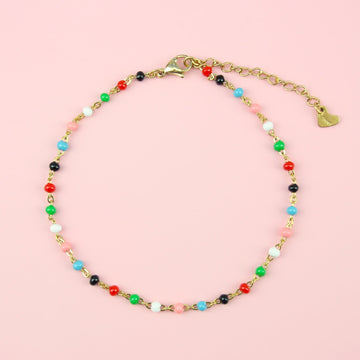 Multicoloured Beaded Anklet (Gold Plated) - Sour Cherry