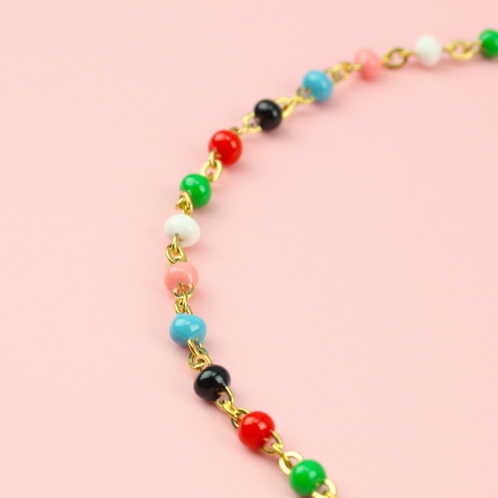 Multicoloured Beaded Anklet (Gold Plated) - Sour Cherry