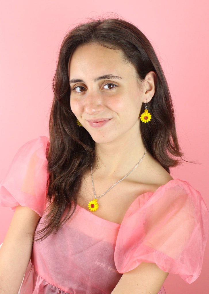 Model wearing Sunflower Earrings