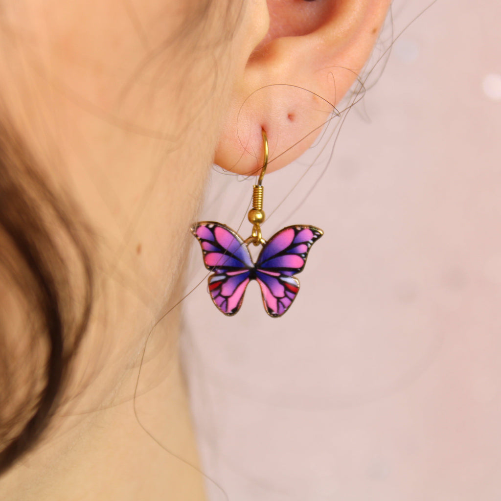 Pink & Purple Butterfly Earrings - Sour Cherry