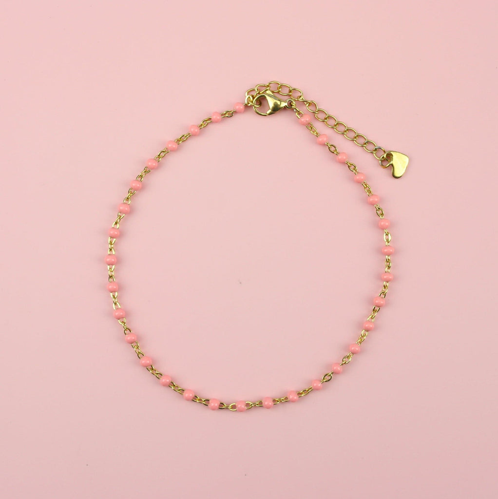 Coral Pink Beaded Anklet (Gold Plated) - Sour Cherry