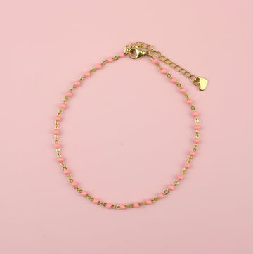 Coral Pink Beaded Anklet (Gold Plated) - Sour Cherry