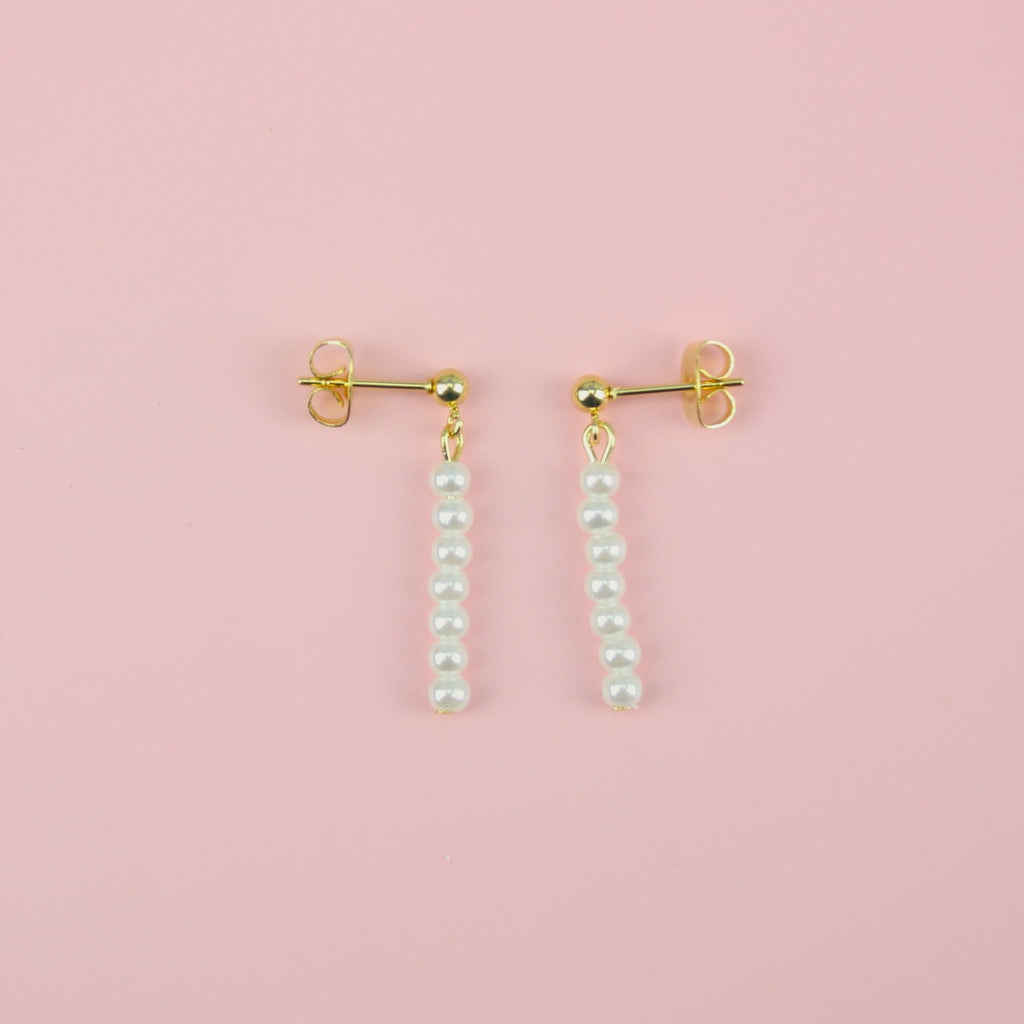 White Pearl Drop Earrings (Gold Plated) - Sour Cherry