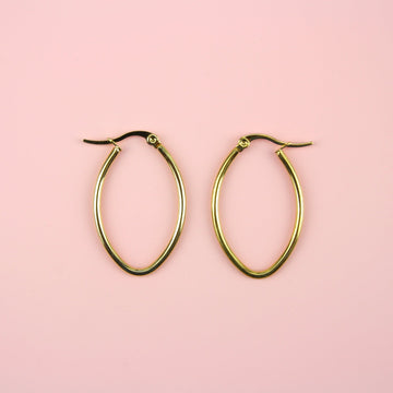 30mm Stainless Steel Oval Hoops (Gold Plated) - Sour Cherry
