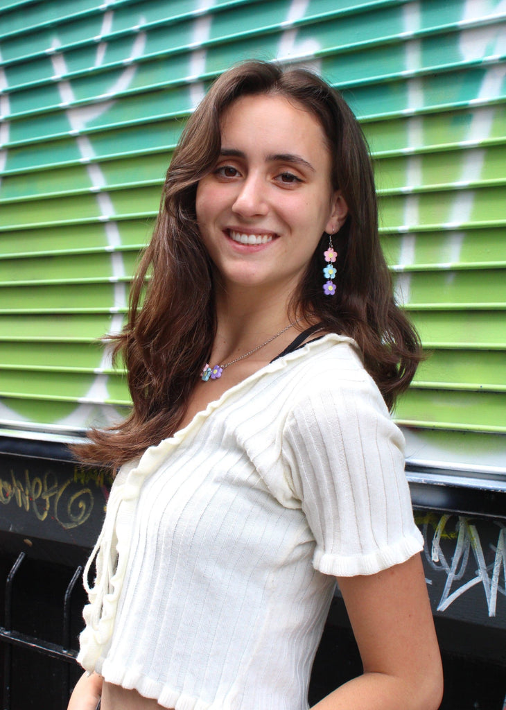 Model wearing Blooming Botanicals Flower Earrings (Trio)