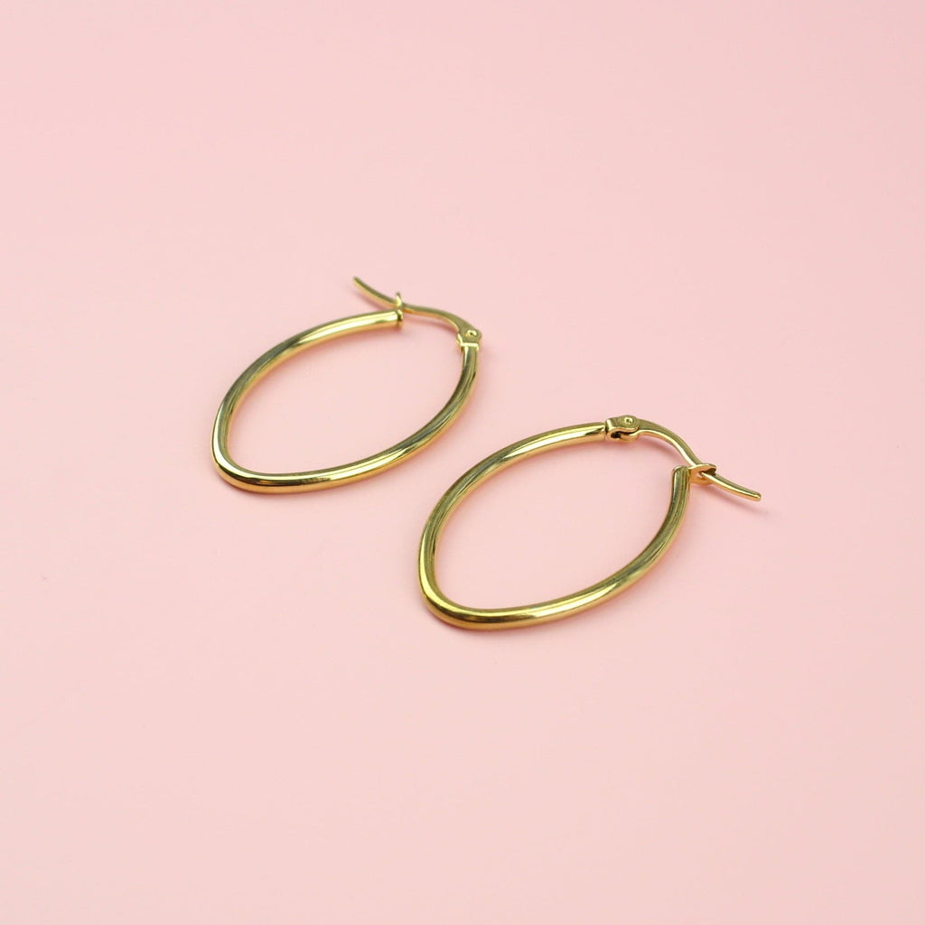 30mm Stainless Steel Oval Hoops (Gold Plated) - Sour Cherry
