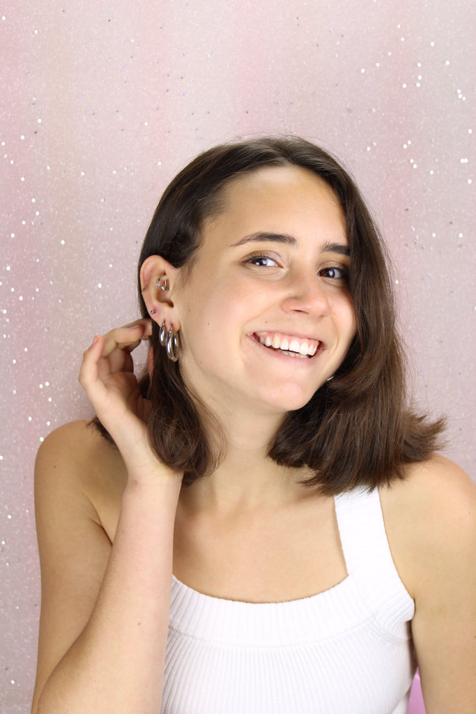 32mm Chunky Stainless Steel Hoop Earrings - Sour Cherry