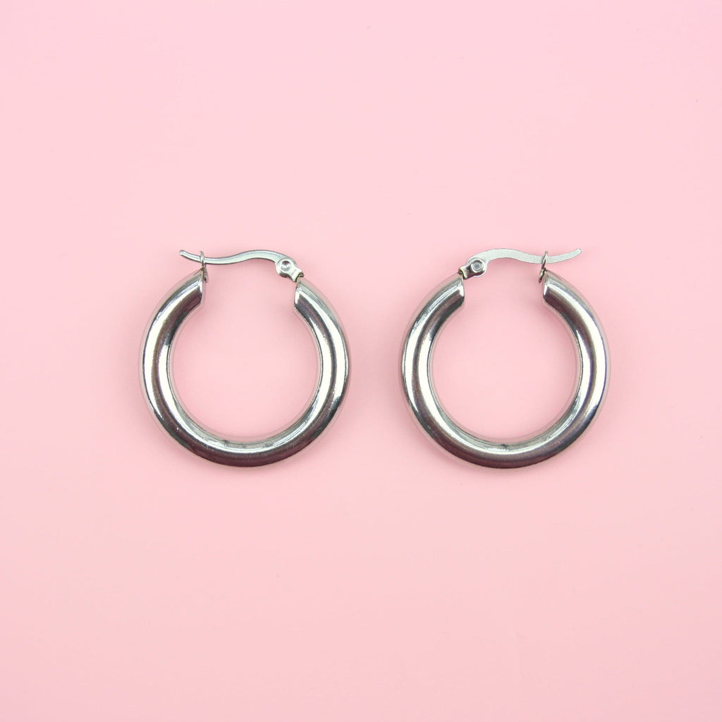 32mm Chunky Stainless Steel Hoop Earrings - Sour Cherry