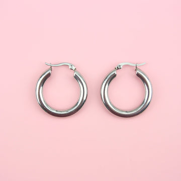 32mm Chunky Stainless Steel Hoop Earrings - Sour Cherry