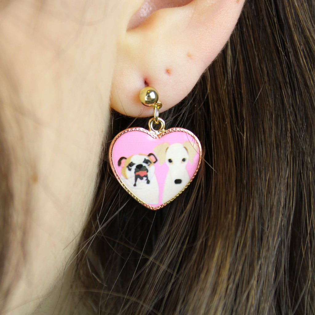 Two Dogs Heart Stud Earrings - Sour Cherry