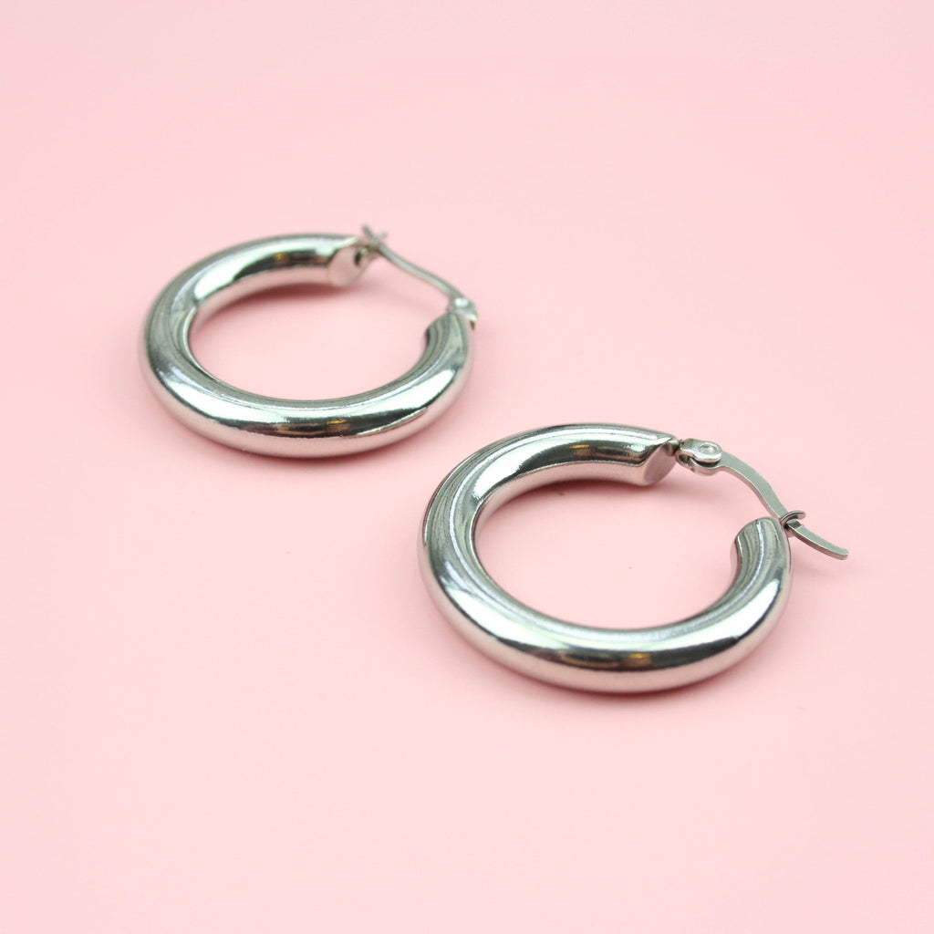 32mm Chunky Stainless Steel Hoop Earrings - Sour Cherry