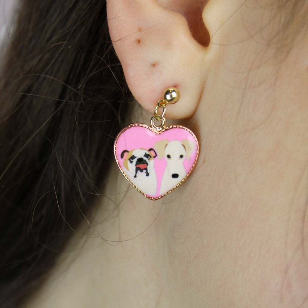 Two Dogs Heart Stud Earrings - Sour Cherry