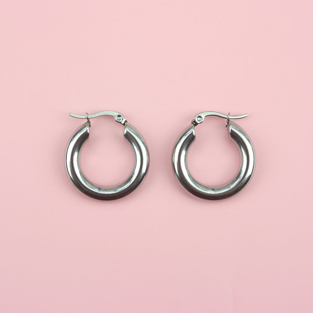 26mm Chunky Stainless Steel Hoop Earrings - Sour Cherry
