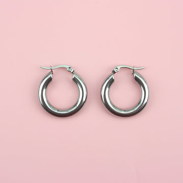 26mm Chunky Stainless Steel Hoop Earrings - Sour Cherry